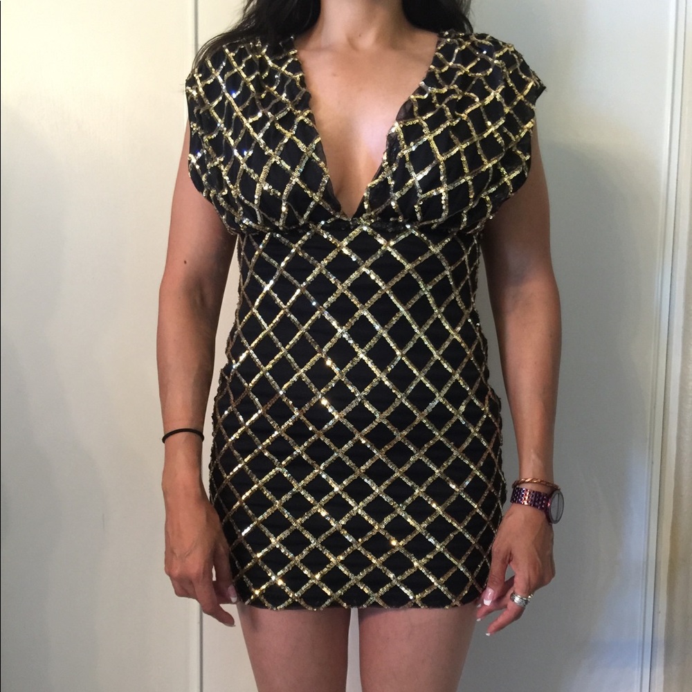 Gold and black mini dress